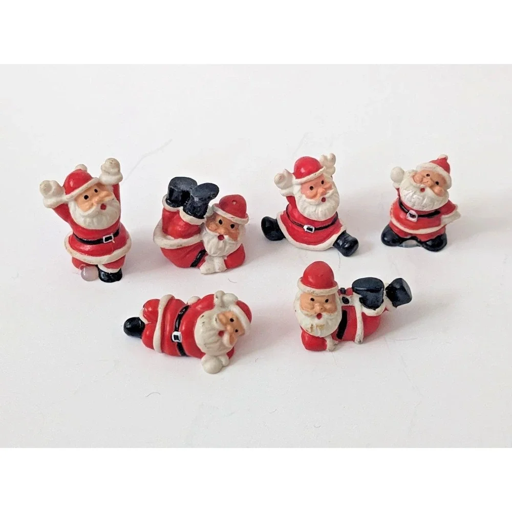 Vintage Miniature Tumbling Santas Figurine Set Acrobatic Christmas Decor Kitschy